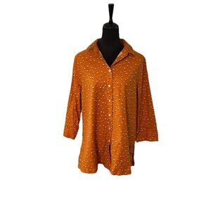 Chico’s Top Sz 2 Cotton Buds Button  Down  Burnt Orange